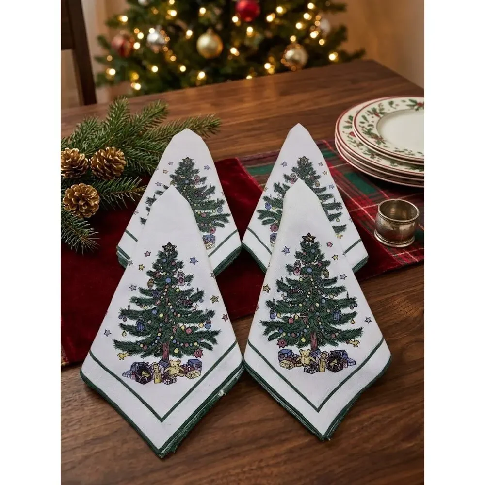 Set 4pc Nikko Happy Holidays Fallani and Cohn Christmas Napkins vtg RARE
